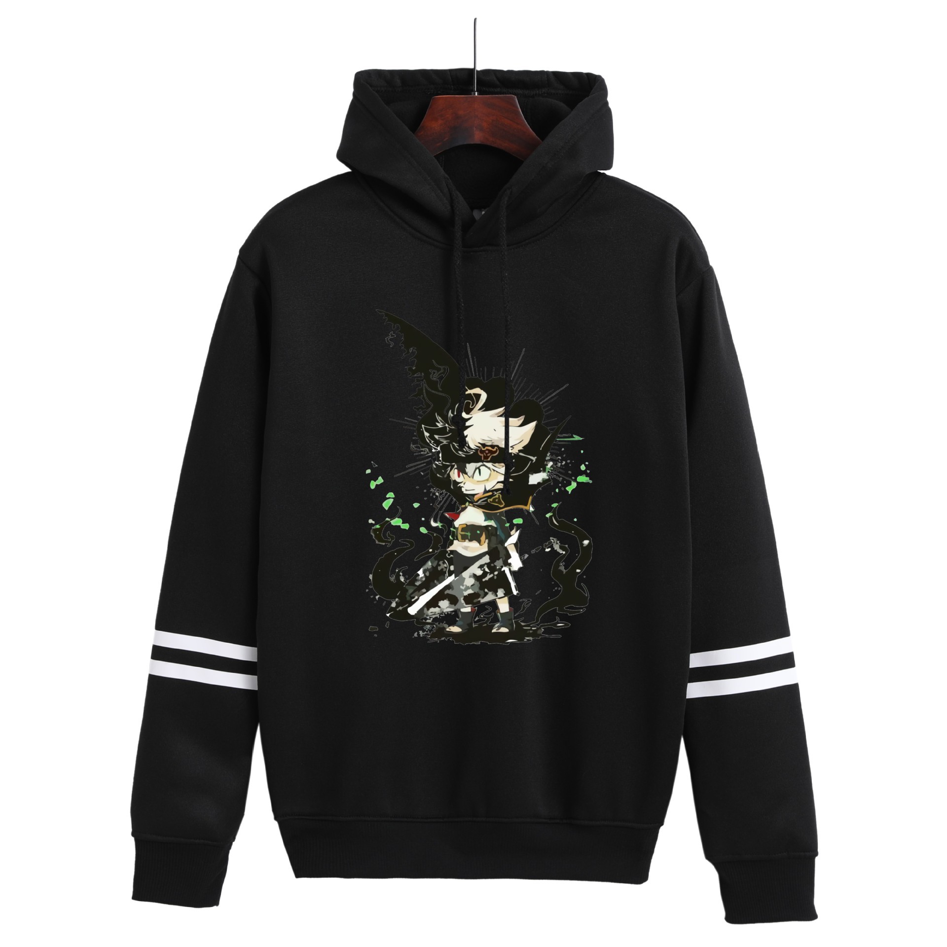 Sudadera con capucha con estampado periférico de trébol de cuatro hojas negro de anime suéter suelto casual transfronterizo
