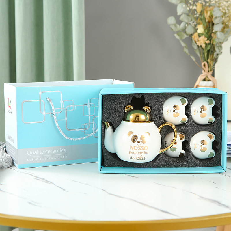 Lindo de dibujos animados Flor de cerámica juego de té imprimible logo Amazon dedicado Panda juego de té taza juego de regalo traje