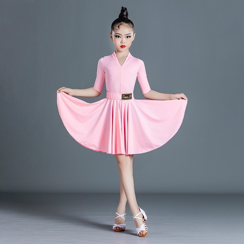 Pink Latin dance clothing for girls kids baby children salsa ballroom Latin dance skirt suit  for Children