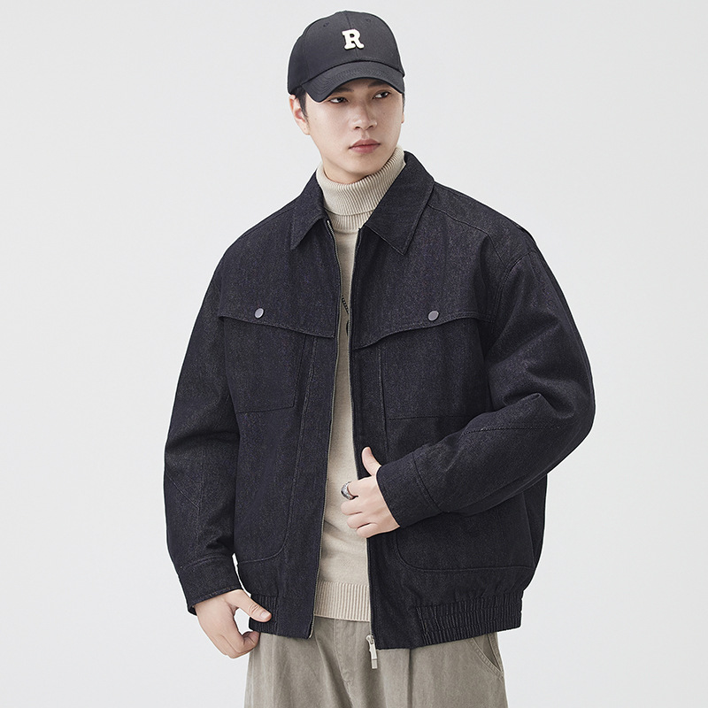 高级感防寒保暖牛仔羽绒服男宽松休闲翻领外套男百搭夹克上衣批发