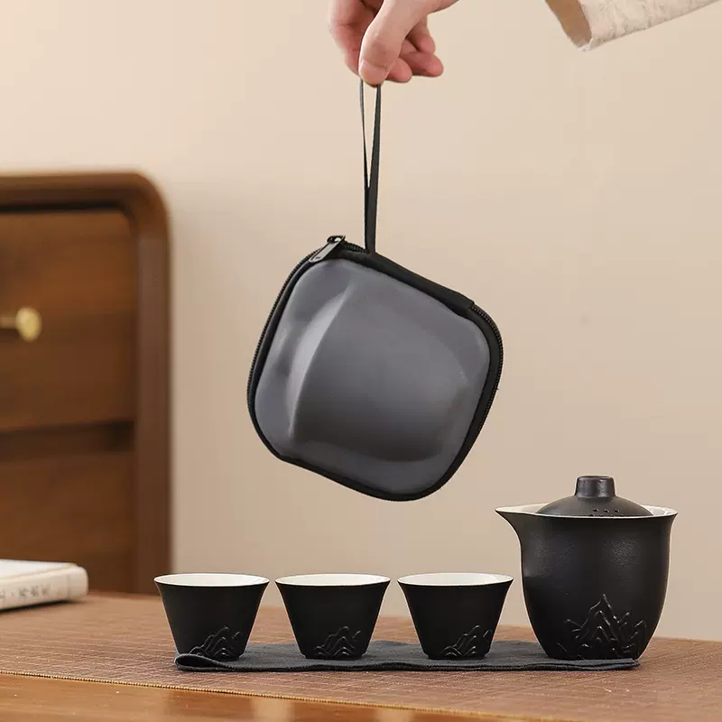 一壶三杯便携式盖碗小套商务礼品旅行茶具快客杯户外车载茶具套装