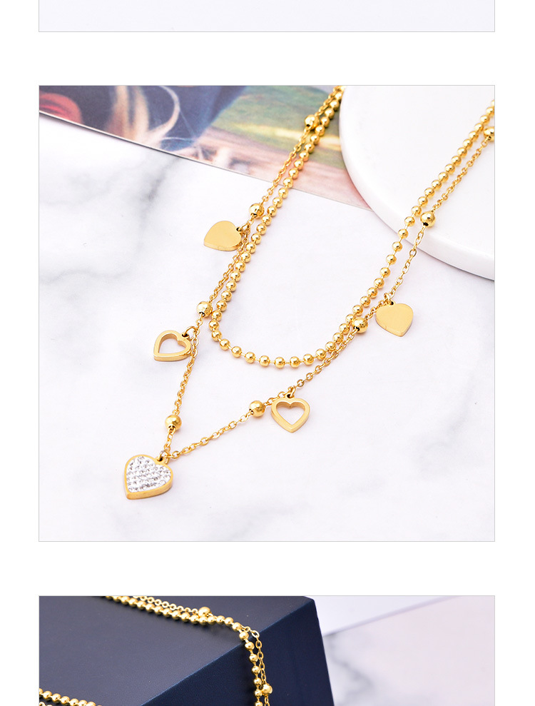 18K Gold Plated Plating Material 304 Stainless Steel Pendant Material Wholesale Jewelry Fashion Heart Shape 304 Stainless Steel Rhinestones 18K Gold Plated Inlay Stainless Steel Necklaces