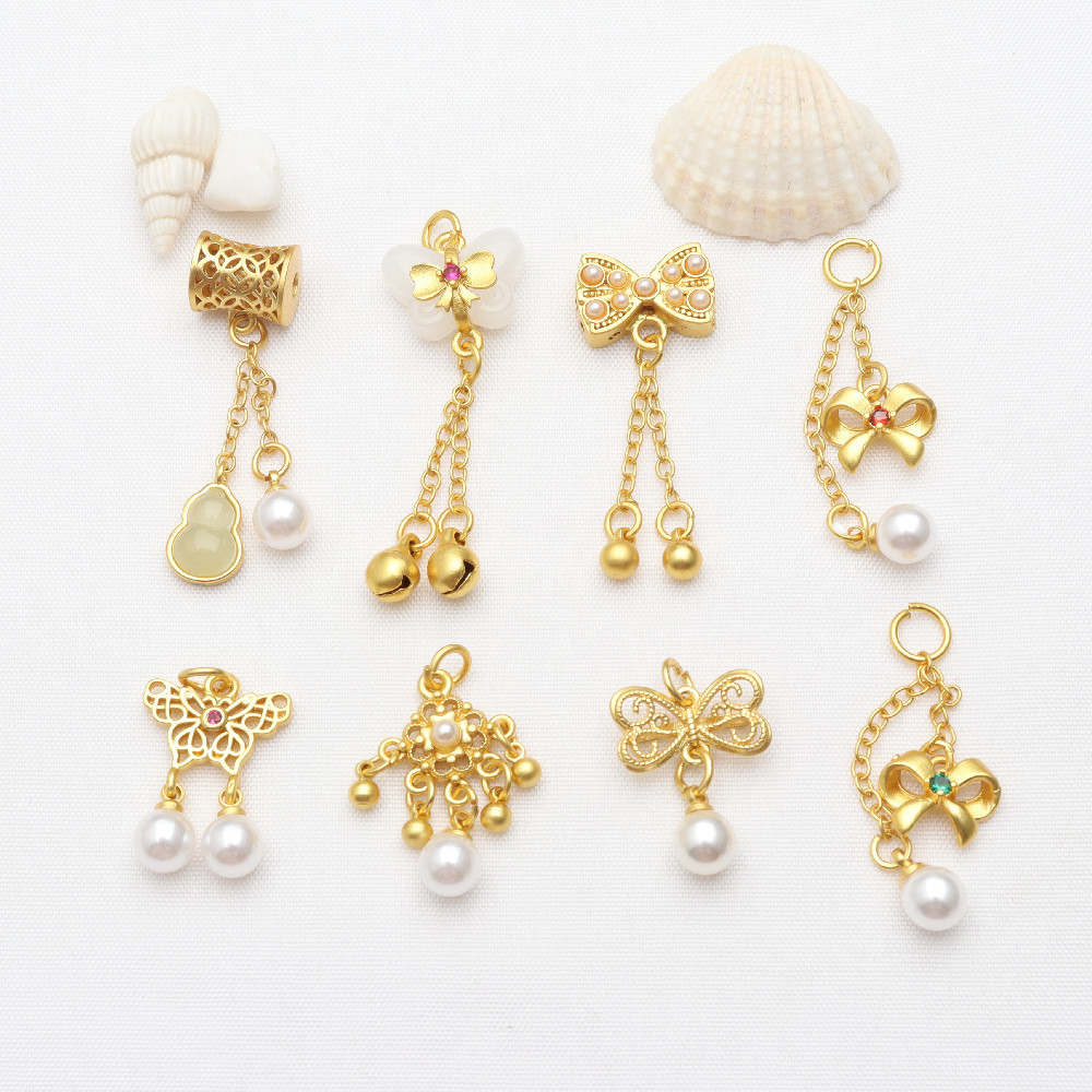 ancient style gold pendant ornament accessories pendant inlaid pearl ornament bracelet pendant necklace string beads materials wholesale