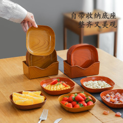 新しい家庭用の骨を吐く皿日本式の木目のお菓子の果物の皿の食品級のプラスチックの軽食の皿の骨の皿