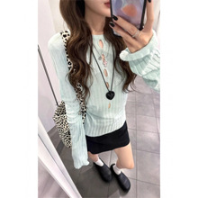 法式镂空修身显瘦针织长袖T恤早秋小众设计感辣妹收腰修身上衣ins