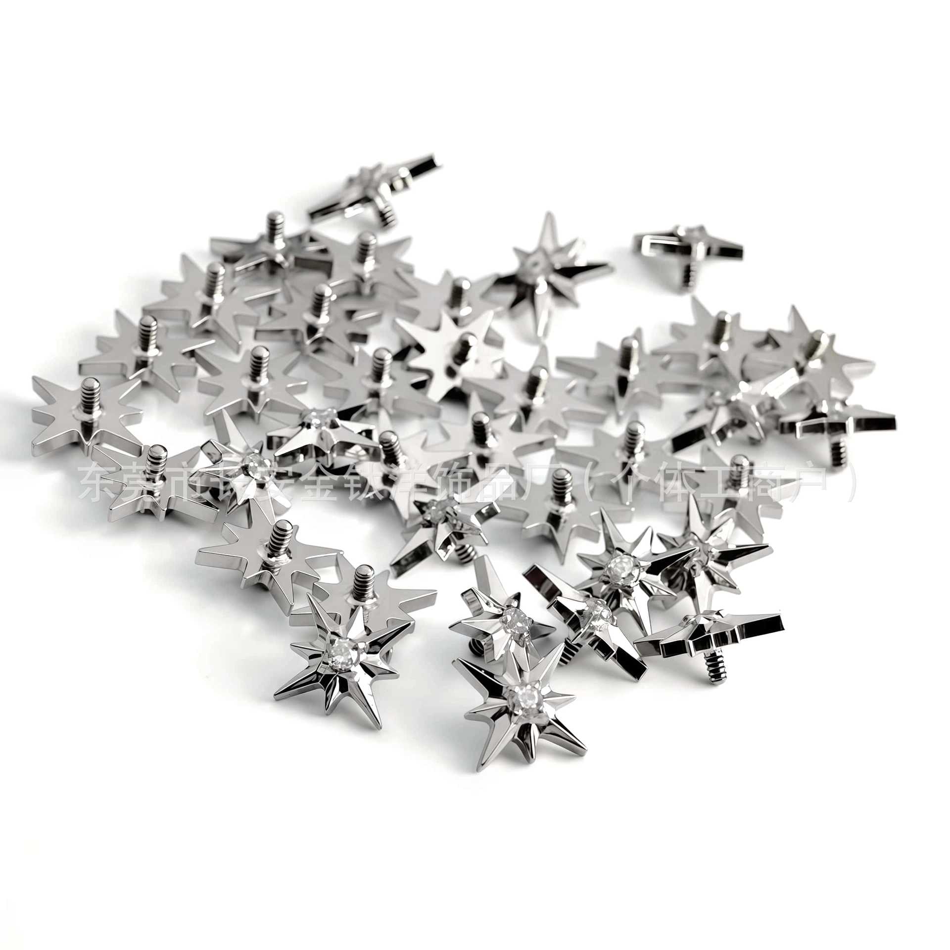 F136 Titanium Polaris Sea Urchin Six-Pointed Star Ear Studs & Lip Studs, Simple G23 Titanium Alloy Piercing Jewelry detail image 7