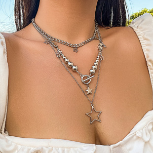 European and American cross -border jewelry hot girls style niche streaming Suxing stars set necklace female hip -hop round beads cold and light necklasm