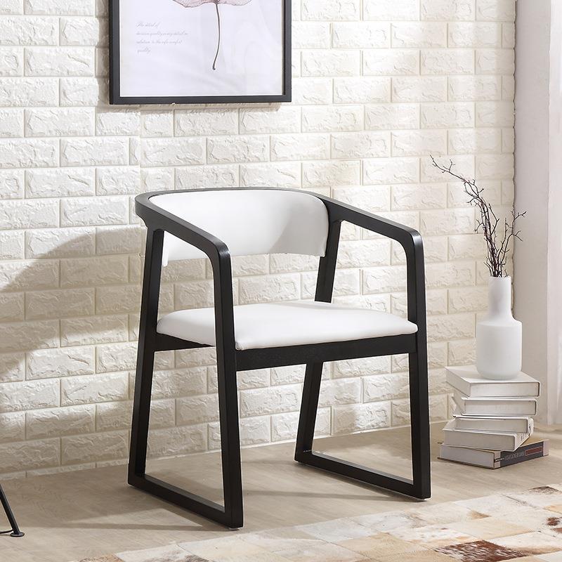 Solid wood dining chair Nordic home armchair creative backrest upholstered chair cafe restaurant bar leather art dining chair