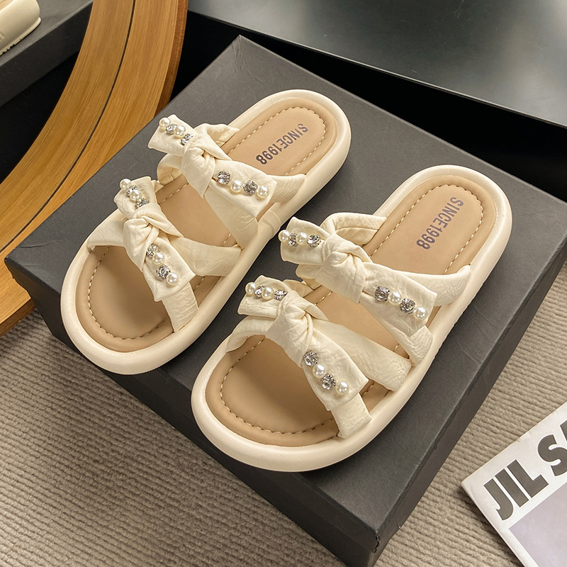 Thick-Soled Slippers for Women 2025 New Outer Wear Summer Super Hot and Beautiful Bow Seaside Beach Sandals