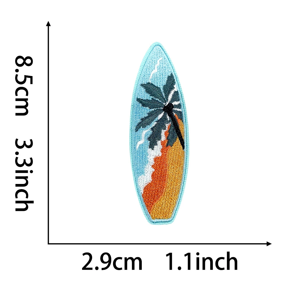 Embroidered Patch Set — Summer Beach & Surf Motifs, Assorted Designs, 6.3×5.1 cm