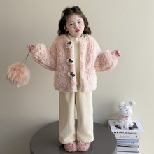 女童外套秋冬2025新款儿童洋气冬装时髦卡通玩偶加厚夹棉毛毛衣