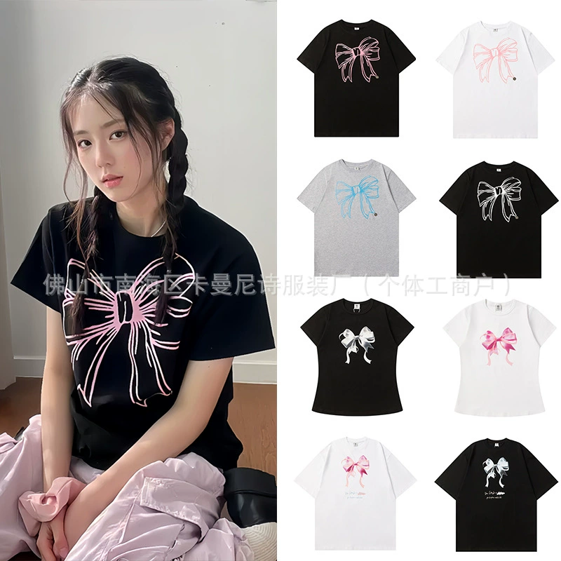 Корейская модная марка RONRON бабочка с короткими рукавами тонкая хлопчатобумажная свободная футболка Pei Xiuzhi Jennie Jin Jin Ni