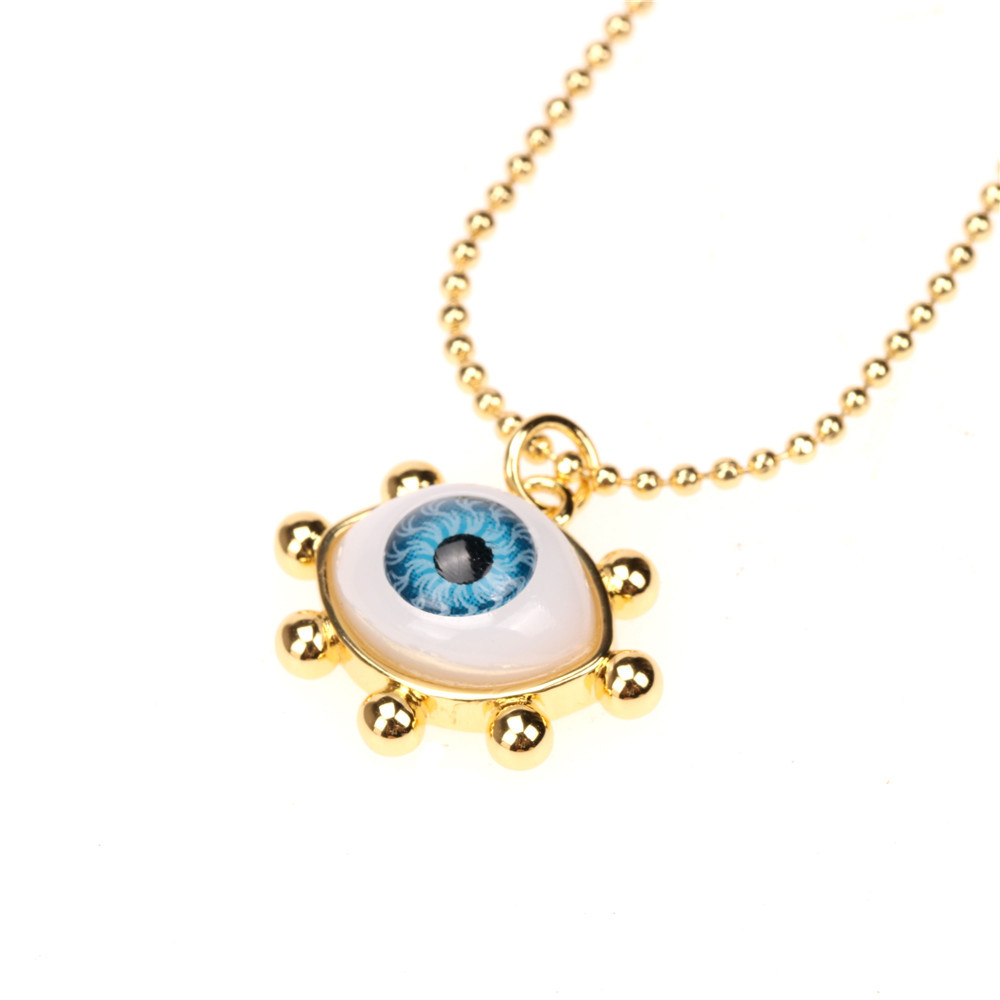 Simple Double Layer Gold-plated Beads Resin Eye Pendant Necklace Wholesale Nihaojewelry display picture 11