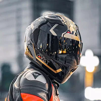 Helmet Electric Motorcycle Men's Big | Motosiklet kaskı (dəbilqə) - gold-ant-black-tea-lenses-m