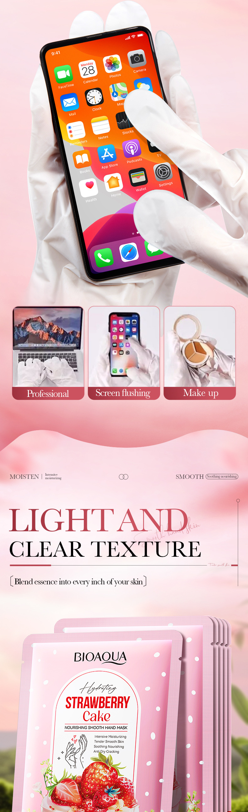 BIOAOUA Strawberry Cake Maschera mani nutriente e liscia 40 ml/paio Maschera mani autunno e inverno_voghion.com