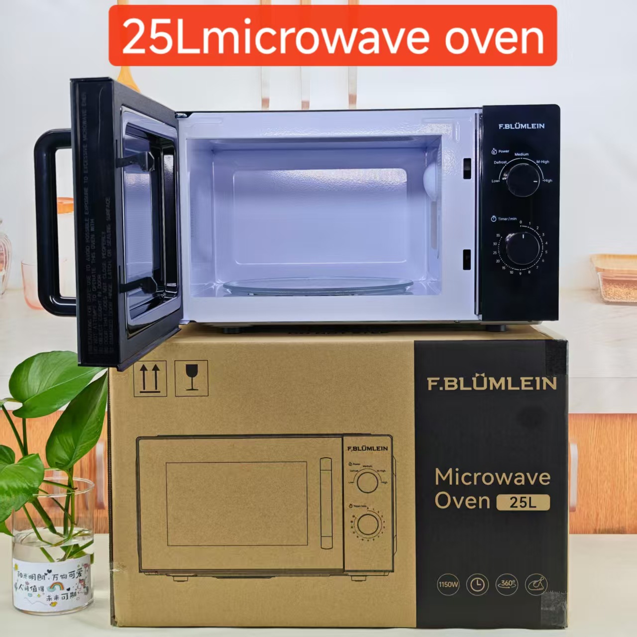 Cross-Border 25L Microwave Oven for Home and Commercial Use, Multifunctional Microwave Oven with Turntable and Mechanical Knob for Export