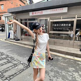 小碎花半身裙女夏季高腰显瘦A字裙小众别致油画裙包臀裙百搭短裙