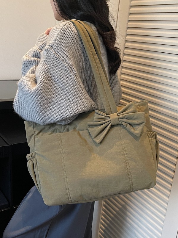 Bolso de lazo retro simple y ligero de color sólido bolso especial de costura de coche de moda femenino bolso de ropa de algodón de textura de hombro único bolso de moda