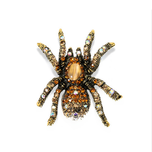 New Style Cat Eye Stone Spider Brooch Retro European and American Exaggerated Insect Boutonniere Suit Personality Pin Accessory