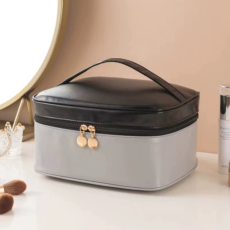 Cosmetic bag, handheld shoulder bag, polyurethane waterproof capacious organizer bag