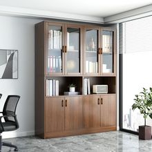 玻璃书柜带玻璃门客厅储物柜靠墙组合收纳柜一体木质高柜子置物柜