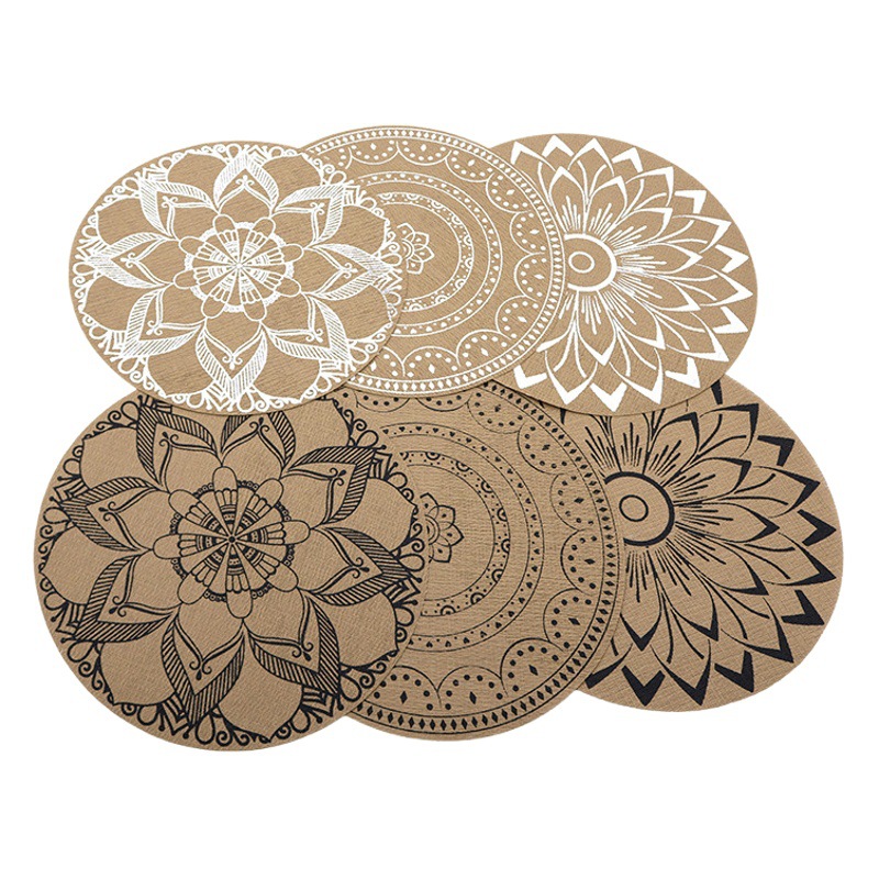 Shengte Lino artificial redondo de aislamiento de PVC estera de mesa de café avanzada alfombra de comida occidental impermeable Luz de lujo mantel Chino Europeo