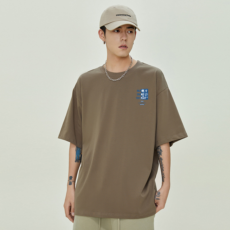 NASAGISS nombre conjunto pesado algodón camiseta de manga corta hombres y mujeres misma marca de moda suelta pareja juventud verano