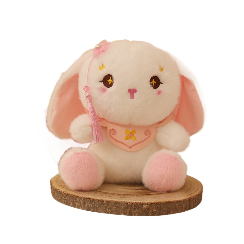 Linda niña corazón estilo antiguo conejo muñeco de peluche llavero colgante muñeca novia mochila escolar bolso oreja grande colgante de conejo