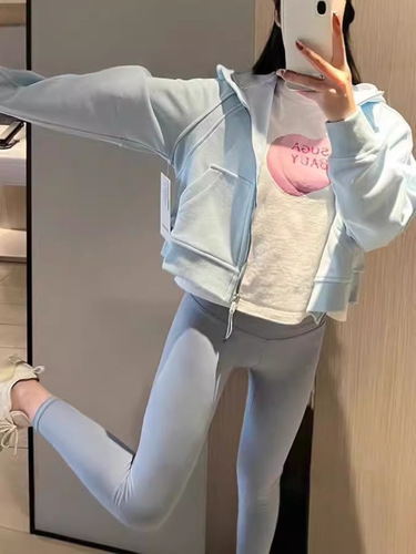 Autumn short jacket women's spring and autumn cardigan hoodie blue long-sleeved top thin casual loose lazy