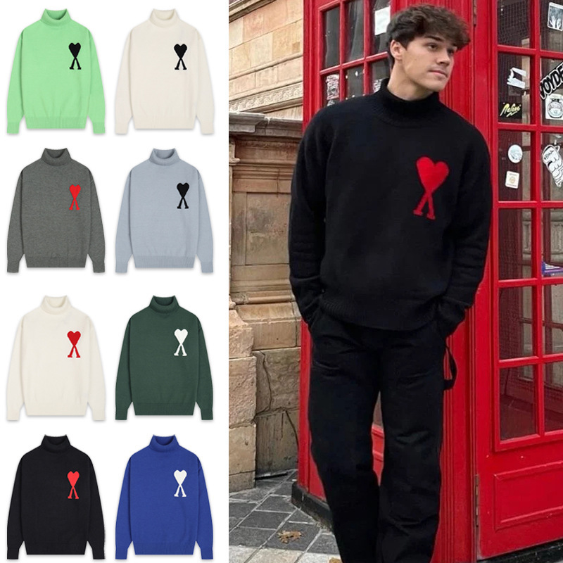 High Weight! Ami Sweater 2025 Autumn and Winter New High-Neck Heart-Shaped Unisex Casual Pullover Cross-Border Knitwear