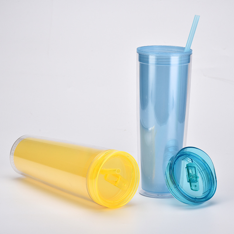 Factory Wholesale Double-layer Plastic Cup Gift Cup Creative Temperature Gradient Color Drink Straw Discoloration Cup Can Be Set display picture 7