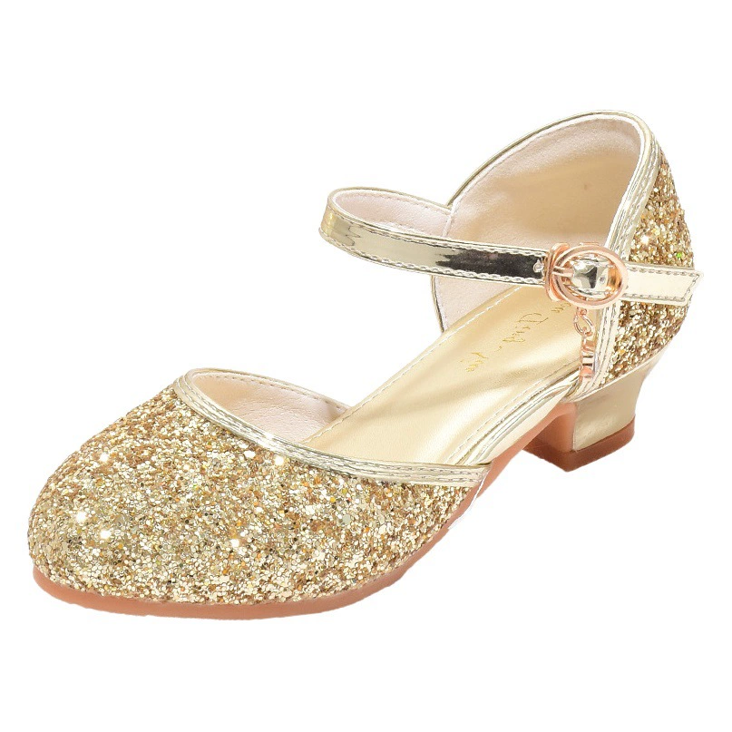 Детские туфли со стразами, модные кожаные туфли для маленьких девочек на высоком каблуке, универсальные блестящие туфли принцессы для девочек, танцевальные туфли на подиуме