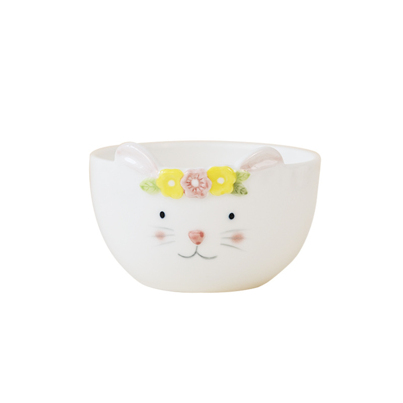 Tazón de cerámica con orejas de conejo para niños, estilo fresco, apto para uso doméstico, resistente a altas temperaturas, para uso diario, plato y tazón.
