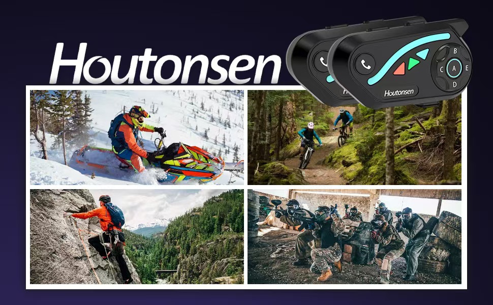 V8Plus Helmet Bluetooth Intercom Headset 1-to-7 Bluetooth Intercom Headset 2500m Real-Time Intercom for Cycling and Skiing