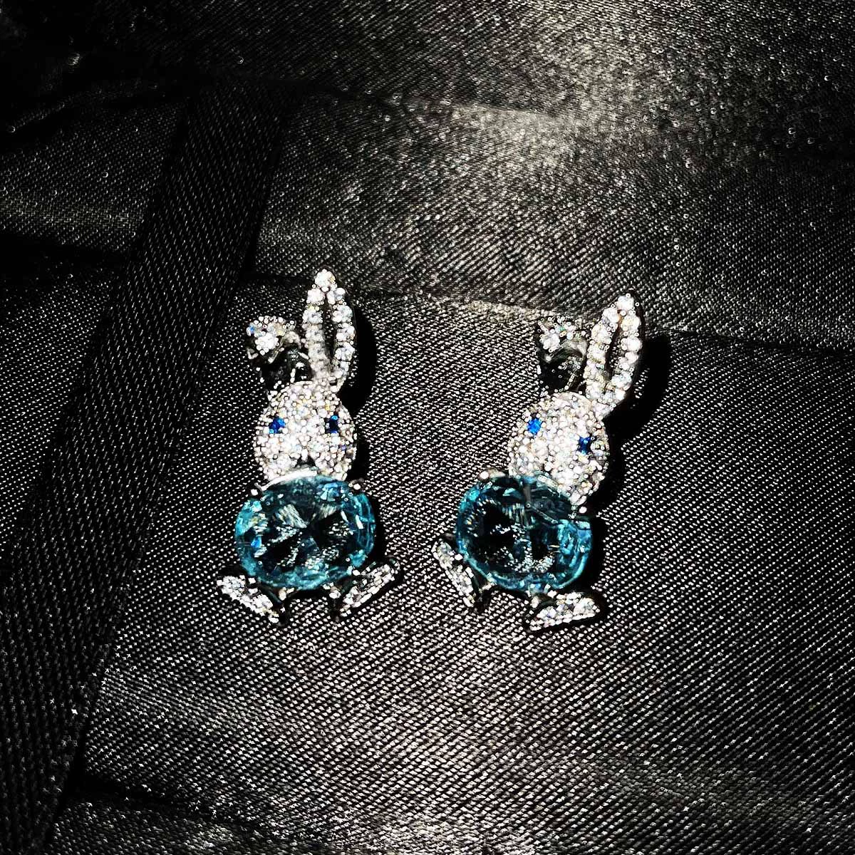 Organic earrings, cute pendant, rabbit, ring, micro incrustation, diamond encrusted