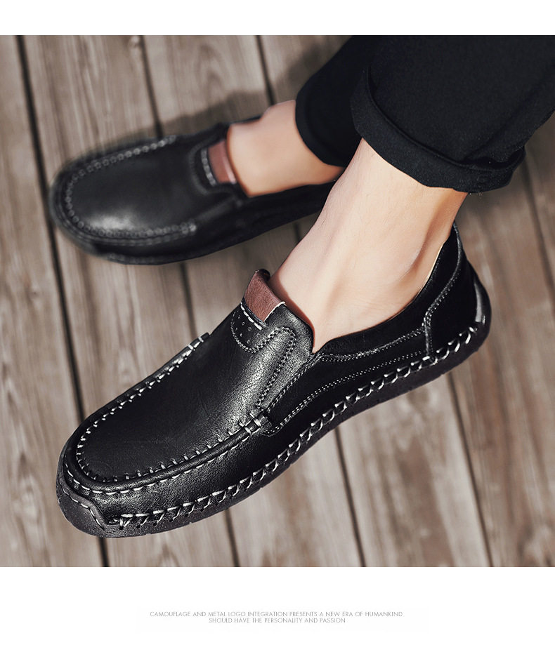Giày lười nam da tổng hợp mũi tròn đế bằng, giày slip-on cỡ lớn may chỉ thủ công — 9918 Màu đen, 9918 nâu nhạt, 9918 nâu đậm chi tiết 12