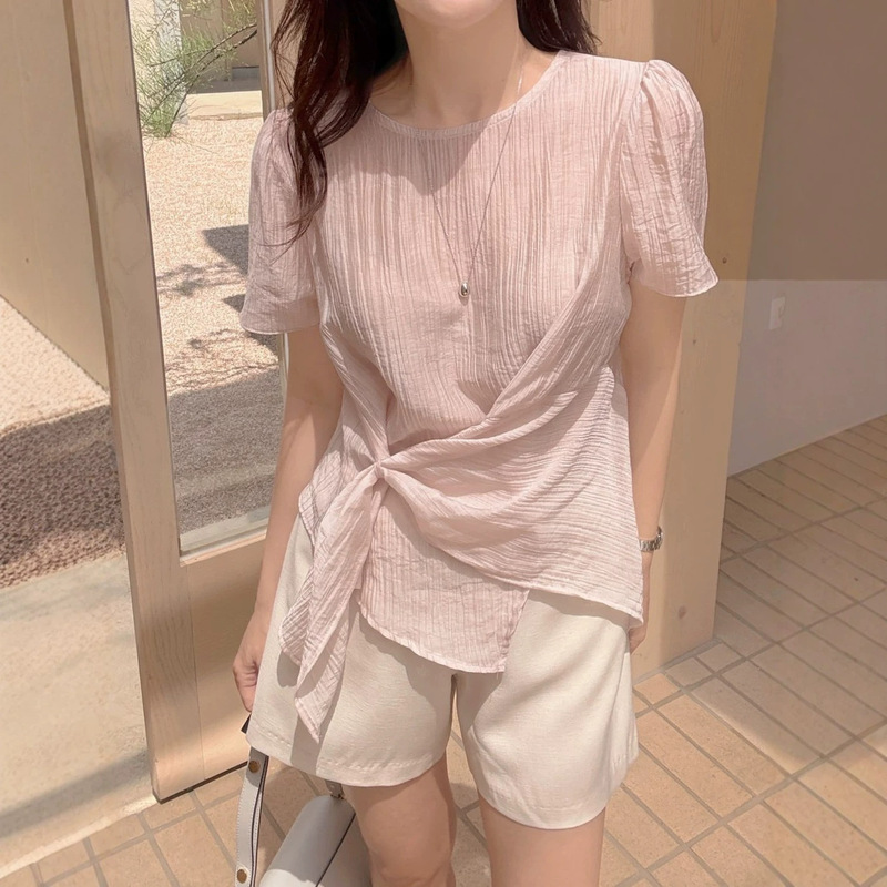 Chic Korean Style Lace-Up Irregular Pullover Shirt