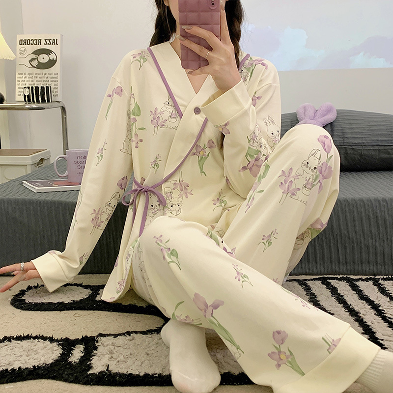 기모노 문 의류 봄 · 가을 산후 임산부 모유 수유 룸 잠옷 겨울 스위트 홈 의류 세트