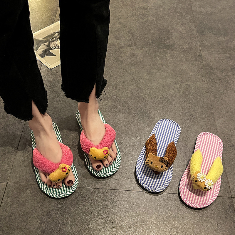 Cute and Fashionable Cartoon Checkered Cat Flip-Flops for Women, 2024 Summer New Style, Outdoor Linen Non-Slip Slippers, Trendy Cute and Fashionable Cartoon Checkered Cat Flip-Flops for Women, 2024 Summer New Style, Outdoor Linen Non-Slip Slippers, Trendy
