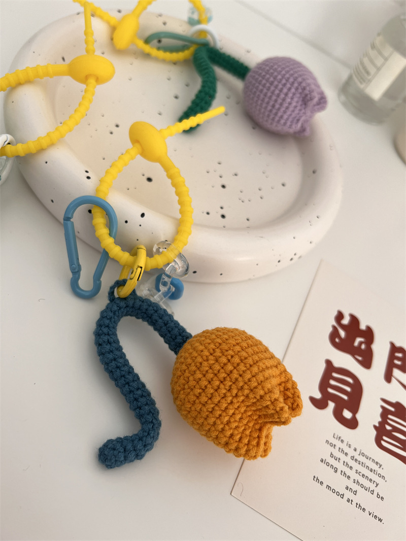11281 Hand-knitted tulip pendant, women's fresh bag, keychain pendant, schoolbag accessory, Japanese and Korean style for girls undefined