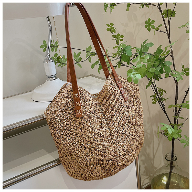 Fashion Solid Color Square Magnetic Buckle Straw Bag display picture 8