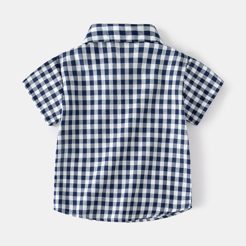 2023 new boys' short-sleeved plaid shirt, cool and casual summer boys' shirt, plaid style children's short-sleeved shirt
