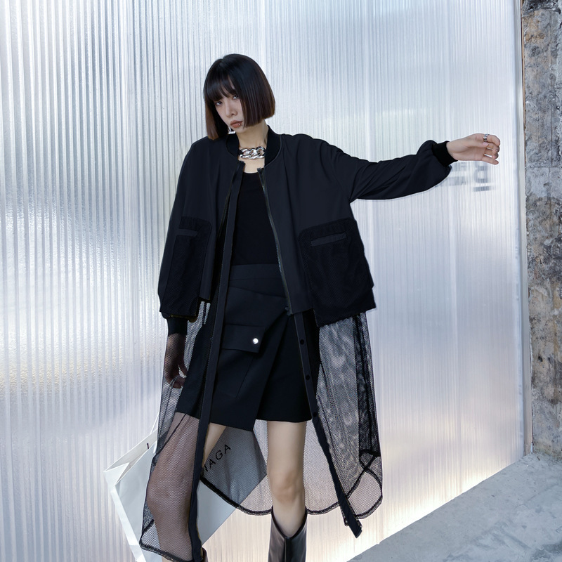 French Style Retro Western Style Mesh Stitching Coat Coat Spring and Autumn Thin Niche Design Sense Loose Jacket Baseball Suit