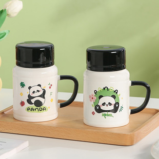 Panda mug high-looking cartoon ceramic cup with lid boys water cup girls hand gift wedding small gift