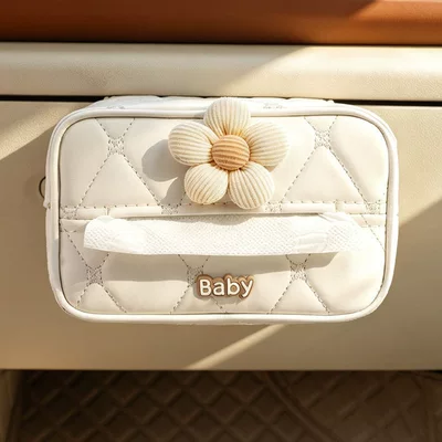 Car glove box tissue box Car tissue box/set - beige-five-petal-flower-beige-diamond-pattern-glove-box-tissue-box