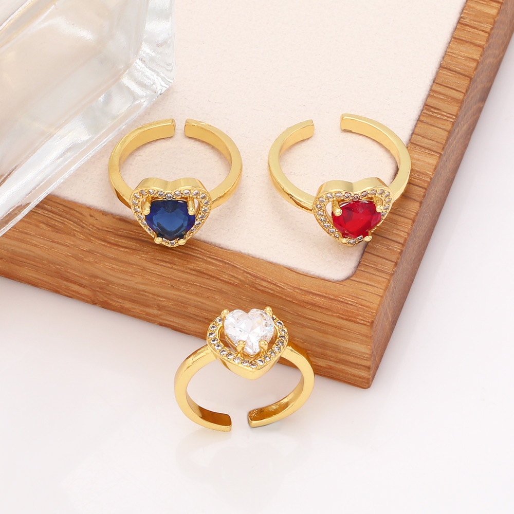 Fashion Heart Shape Copper Open Ring Plating Inlay Zircon Copper Rings