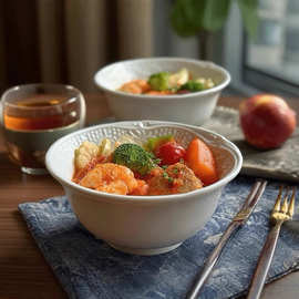 2025新款创意日式釉下彩英吉利浮雕高档高颜值家用米饭碗汤碗