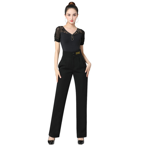 Modern dance pants for women, high-waisted Latin dance pants, solid color party pants, wide-leg dance pants, straight-leg pants, practice attire