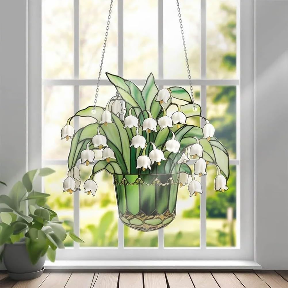 Estación independiente nueva Lily of valley Suncatcher lirio de los valles ventana acrílica colgante art deco