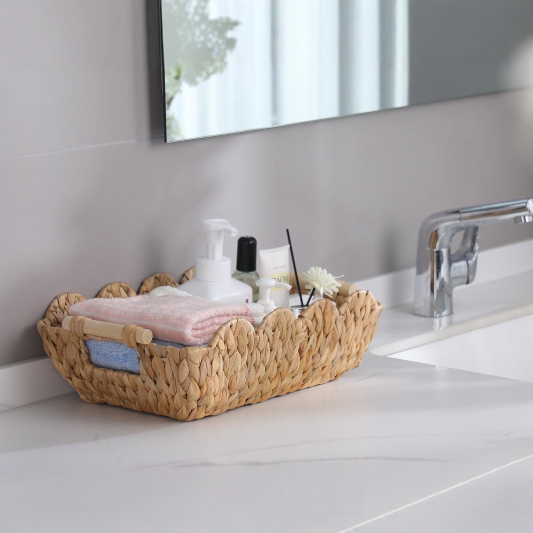 Cesta de almacenamiento de paja de calabaza personalizada transfronteriza con mango de madera cesta de vieira cesta de almacenamiento de decoración del hogar tejida a mano